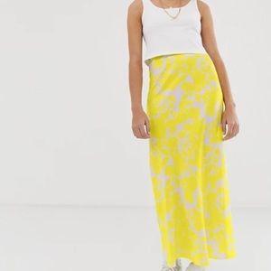 ASOS bias satin slip midi skirt in bright floral